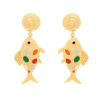 Fish Bone Enamel Earrings for Women with 304 Stainless Steel Studs, Electroplated Zinc Alloy Material