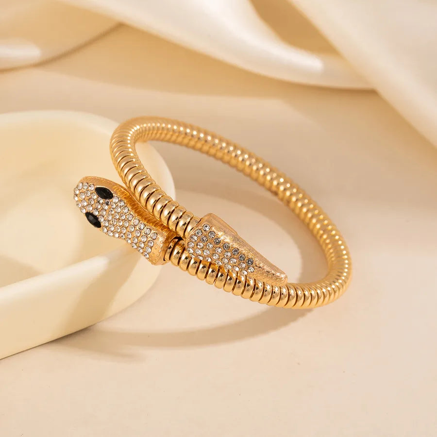 Exaggerated Snake Pattern Wristband for Women, Electroplated Alloy with Rhinestones, Stylish Bangle
