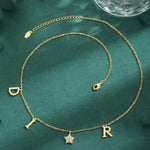 Women’s Letter Necklace with Bezel Setting, 18K Real Gold Plated Copper Featuring Zircon Inlay and Cable Chain, Water Plating Process
