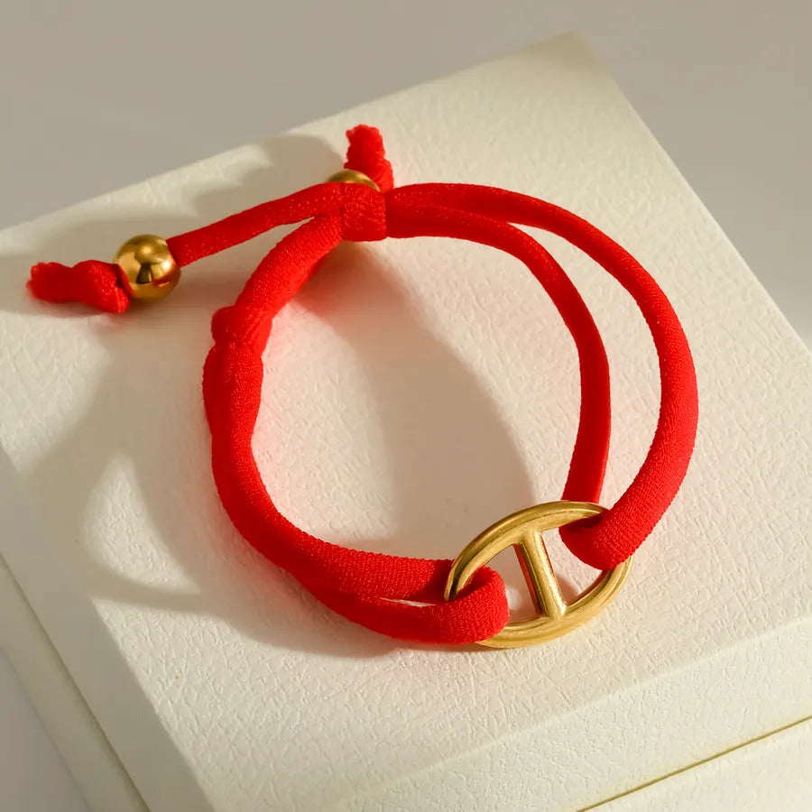Women’s Electroplated Pig Nose Mariner Link Bracelet in 304 Stainless Steel with 18K Real Gold PVD Coated Cord String