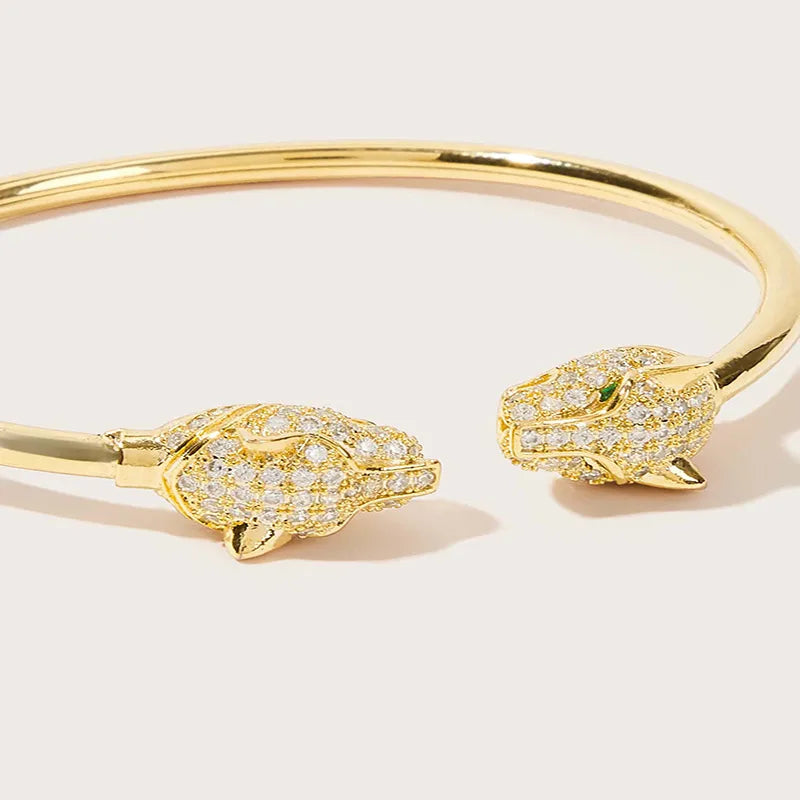 Exaggerated Animal Pattern Gold Alloy Bangle for Women with Rhinestone Inlay