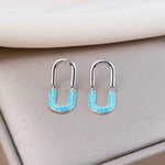 U Shape Stud Earrings for Women in Retro Style with 925 Sterling Silver Posts and Turquoise Inlay, Electroplated Copper
