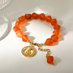 Virgin Mary Bracelet for Women, 304 Stainless Steel with 18K Gold PVD Coating and Zircon Inlay, Beaded Chain