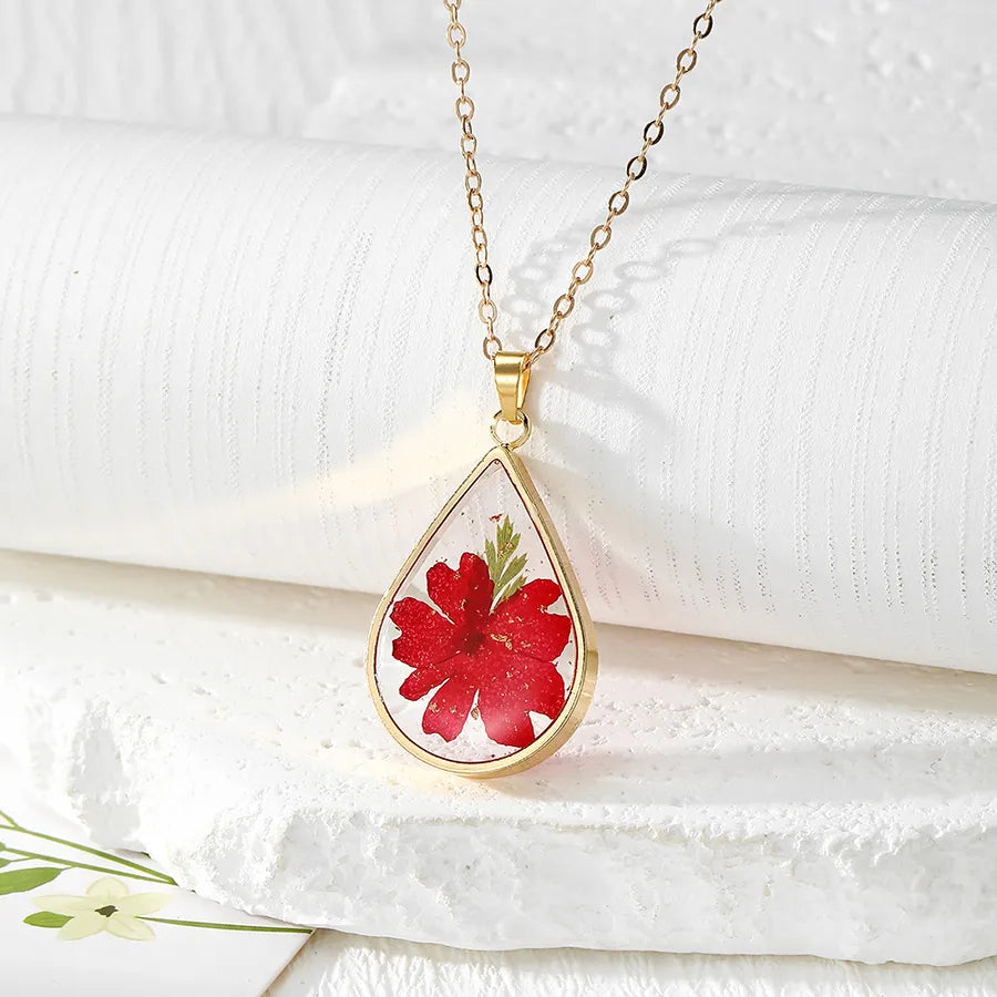 Eternal Flower Resin Necklace Luxury Floral Pendant Women's Geometric Pattern Alloy Jewelry Gift For Festival