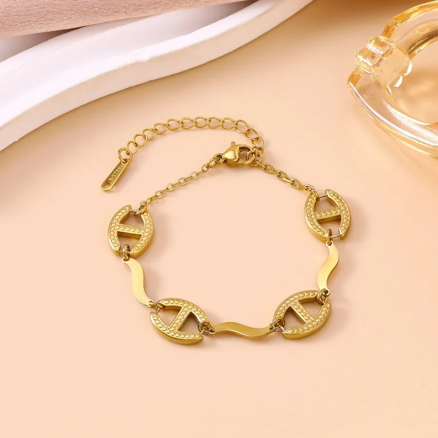 Waves Women’s Hip-Hop Bracelet in Stainless Steel with 18K Real Gold Plated PVD Coating