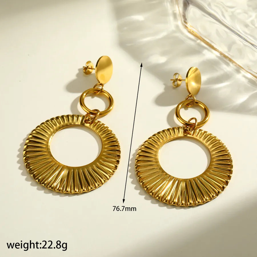 Sun Pattern Electroplated Stud Earrings for Women with 0.03µm PVD Coated 18K Real Gold Plated 304 Stainless Steel