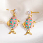 Simple Style Red Enamel Fish Stud Earrings for Women with Titanium Steel Posts