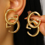 Asymmetrical Letter Stud Earrings for Women in Simple Style, KC Golden Plated Alloy with 0.03µm Coating Thickness