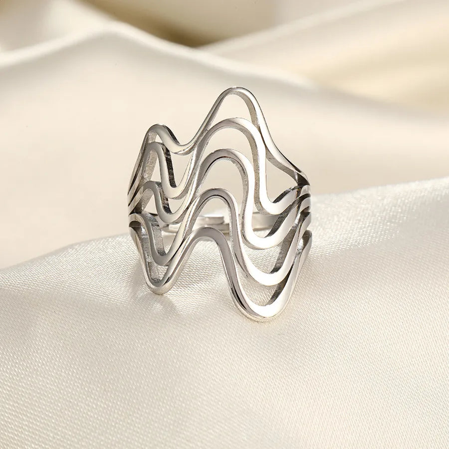 Adjustable Butterfly Knot Hollow Out Stainless Steel Ring Unique Style Geometric Pattern Women's Fashionable Open Ring