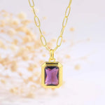 Simple Style Square Pendant Necklace for Women in Multicolor Alloy with Zircon Inlay and Paperclip Chain