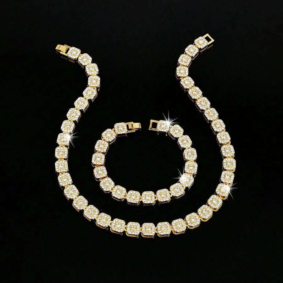 Geometric Unisex Necklace with KC Golden Plated Alloy Featuring Cuban Link Chain Curb Chain Electroplated Jewelry Set