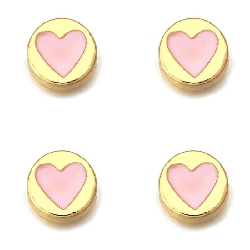 Heart Shape Alloy Beads with Enamel Craft, Diameter 8mm, Natural Pink Jewelry Accessories