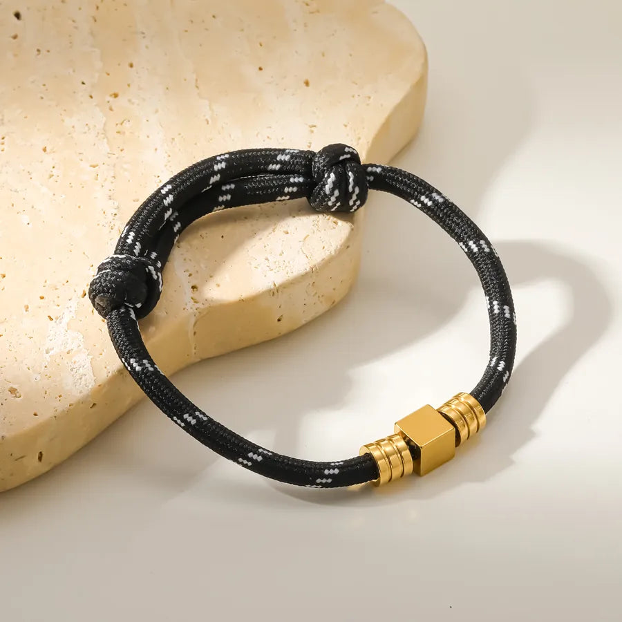Square Electroplated 18K Real Gold Plated 304 Stainless Steel Bracelets for Women with Twisted Rope Chain and PVD Coated Finish
