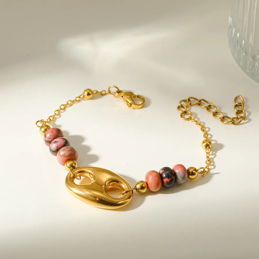 Women’s Electroplated Pig Nose Mariner Link Bracelet in 304 Stainless Steel with 18K Real Gold PVD Coated Cable Chain