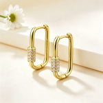 Geometric Asymmetrical Drop Earrings for Women, Golden Plated Copper with Zircon Inlay Featuring Water Plating