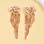 Exaggerated Flowers Tassel Earrings for Women in Silver with Rhinestones Inlay