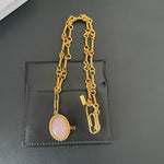 Retro Water Droplets Pendant Necklace for Women with Crystal and Natural Pink Tassel Featuring Natural Stone Inlay