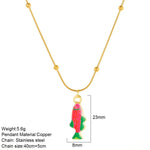 Women’s Fish Pendant Necklace in Enamel with 14K Real Gold Plated 304 Stainless Steel and Electroplated Finish, Featuring Beaded Chain