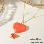 Elegant Heart Shape Pendant Necklace for Women in Multicolor Electroplated 201 Stainless Steel with Ball Chain