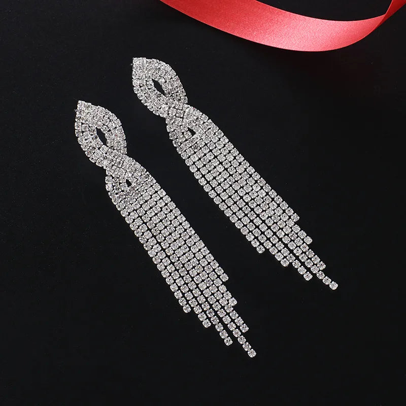 fashion geometric rhinestone tassel artificial gemstones women's drop earrings 1 pair