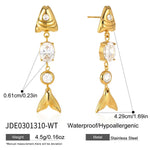 Waterproof Non Tarnish Fish Stud Earrings for Women with 18K Real Gold Plated PVD Coated 304 Stainless Steel and Zircon Inlay