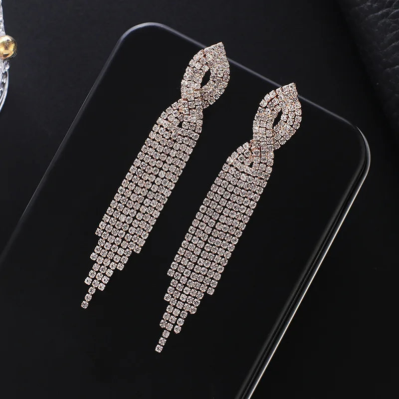 fashion geometric rhinestone tassel artificial gemstones women's drop earrings 1 pair