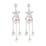 Flowers Tassel Drop Earrings for Women with 925 Sterling Silver Ear Pins and Copper Base Inlaid with Zircon