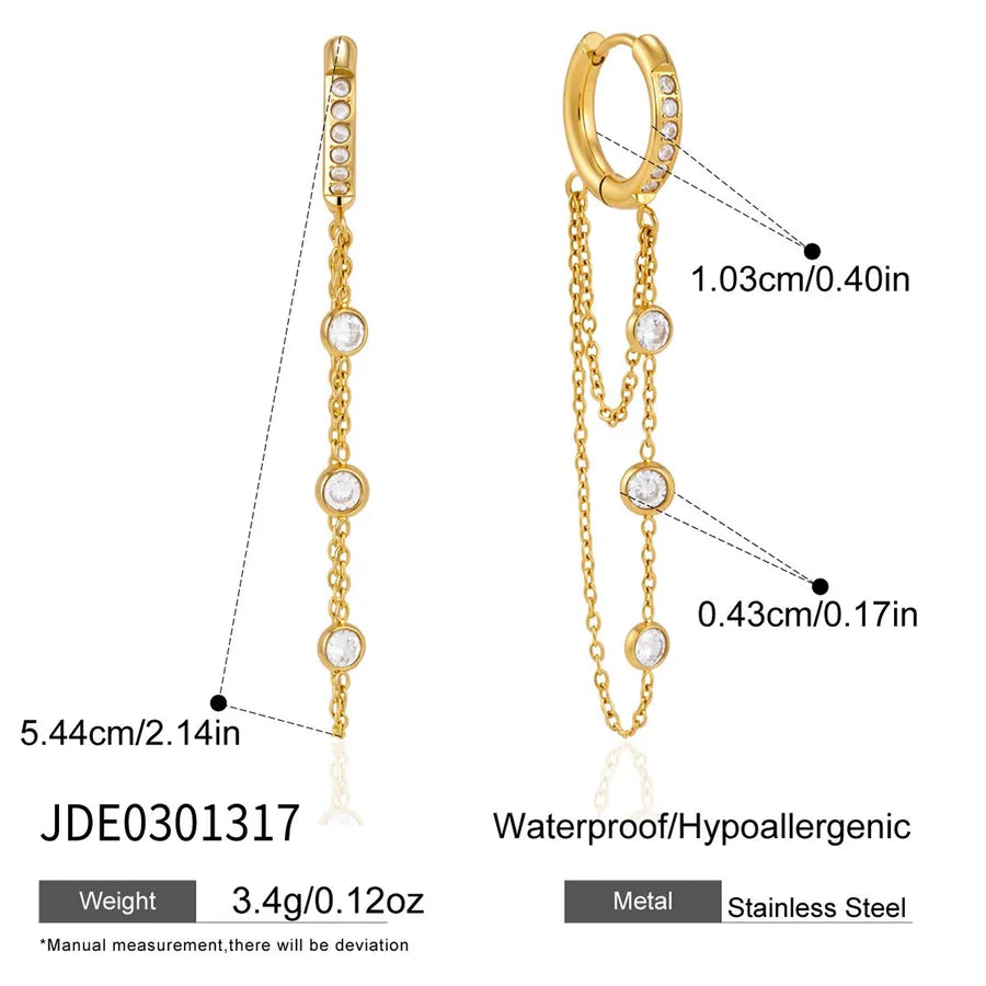 Geometric Earrings for Women, Waterproof Non Tarnish 304 Stainless Steel with 18K Real Gold Plated PVD Coating and Zircon Inlay