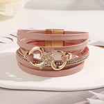 Leopard Print Bracelet for Women in Green Artificial Leather with Rhinestone Inlay