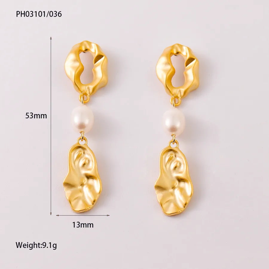925 Silver Pearl Earrings Women's Long Vintage Irregular Baroque Design Geometric Pattern Polished Surface Elegant And Glorious