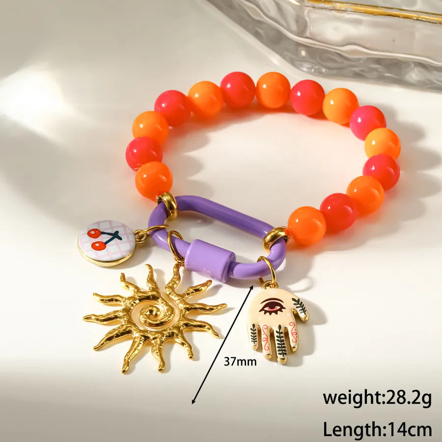 Sun Electroplated Bracelet for Women in 304 Stainless Steel with 18K Real Gold Plated PVD Coated Beaded Chain
