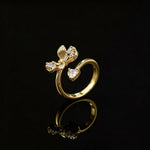 Simple Style Copper Bow Tie Open Ring for Women with Zircon Inlay, Perfect for Wedding Season