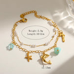 Starfish Electroplated Marine Style Bracelet in 304 Stainless Steel with 18K Real Gold PVD Coated Cable Chain