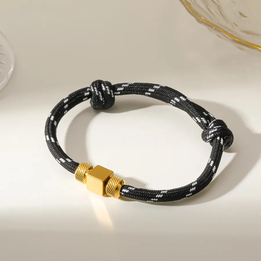 Square Electroplated 18K Real Gold Plated 304 Stainless Steel Bracelet for Women with Twisted Rope Chain and PVD Coated Finish