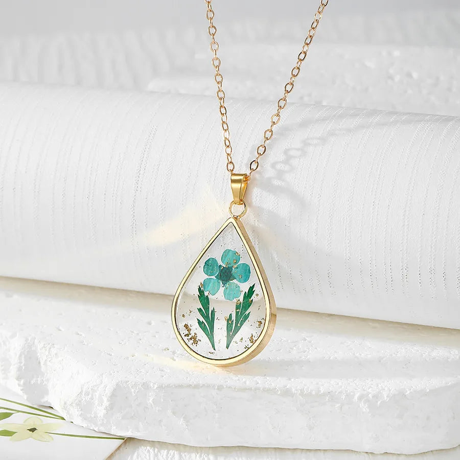 Eternal Flower Resin Necklace Luxury Floral Pendant Women's Geometric Pattern Alloy Jewelry Gift For Festival