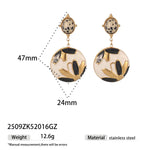 Style 304 Stainless Steel Pendant Earrings for Women, Non-Fading, Versatile, Natural Stone Inlaid Oil Drop Earrings, Vacuum Electroplated with 18K Real Gold