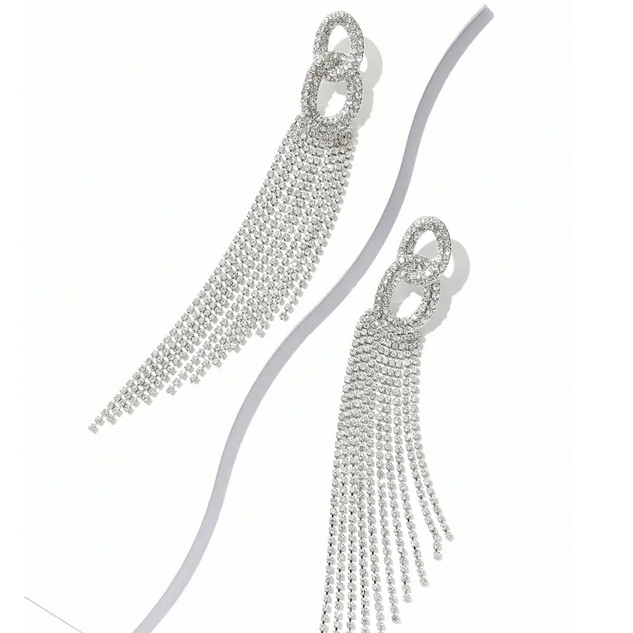 Sweet Unisex Tassel Earrings with Rhinestones in Zinc Alloy, Perfect for Wedding Season