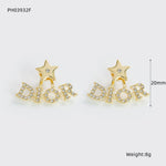 Letter Pattern Claw Setting Stud Earrings for Women in Copper with Zircon Inlay and Water Plating